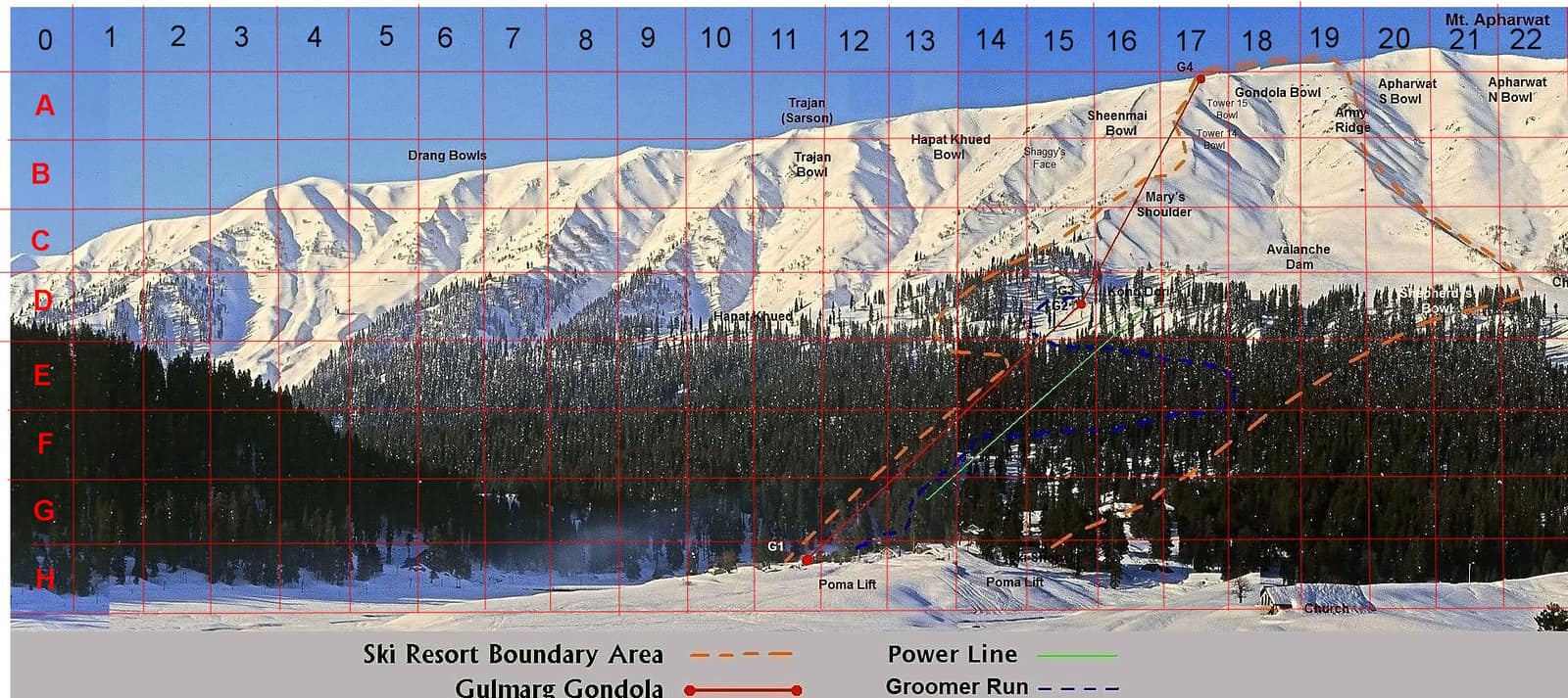 Gulmarg ski terrain map – east sector