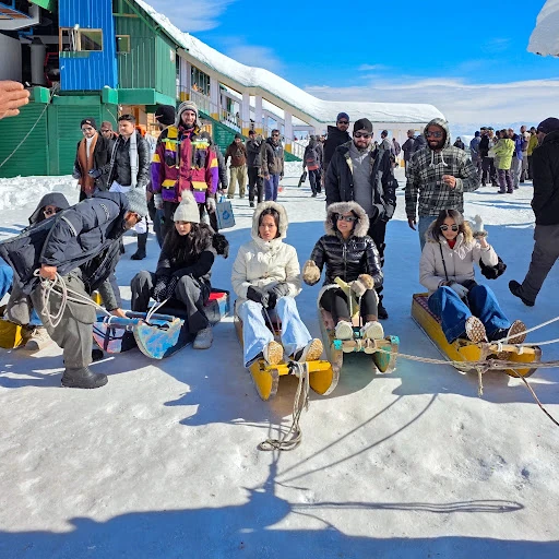 Wooden sledging in Gulmarg